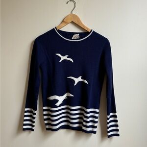 Vintage Navy Blue and White Striped Sweater